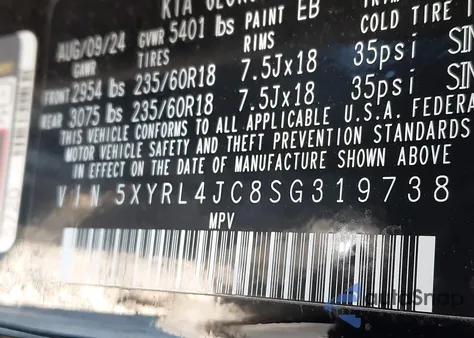 2025 Kia Sorento S из США, поврежденный, VIN 5XYRL4JC8SG319738